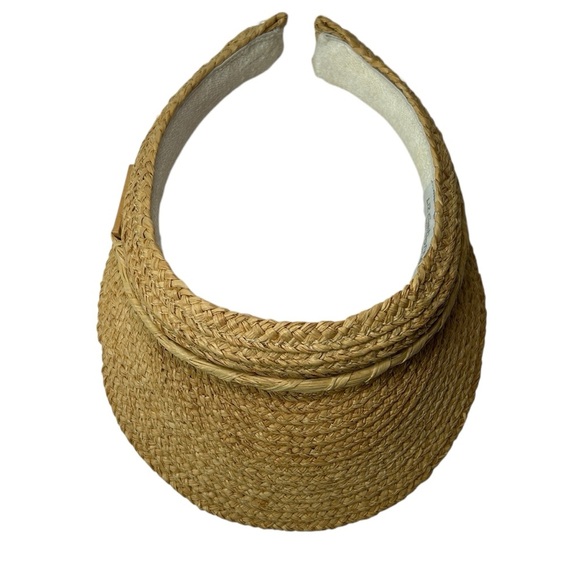 Liz Claiborne Open Visor Woven Straw Sun Visor Natural Braided Hat Beach Garden - Picture 11 of 13